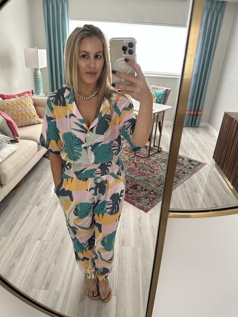 PARADISED Multicolored Floral Tropical Front Button Closure Scottie Jumpsuit S
